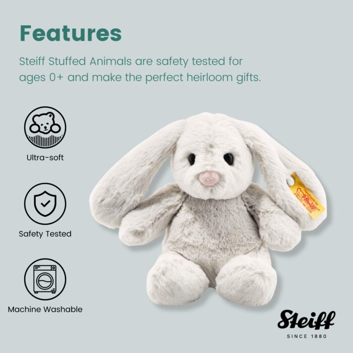 Steiff Hoppie Hase 18 cm hellgrau, Plüschtier Hase mit Schlappohren, Soft Cuddly Friends, flauschiges StofftieKuscheln – Bild 3