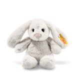 Steiff Hoppie Hase 18 cm hellgrau, Plüschtier Hase mit Schlappohren, Soft Cuddly Friends, flauschiges StofftieKuscheln